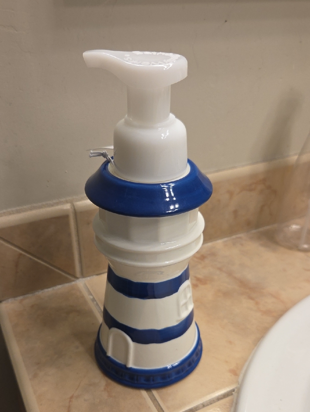Bath & Body Works Blue and White Lighthouse Ceramic Soap Pump